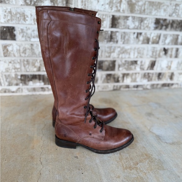 Frye Melissa Tall Lace Up Brown Boots Sz 8.5 Like new - Picture 2 of 5